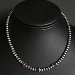 Sterling Silver 4mm Pearls Purple Spiny Oyster Bead Necklace Choker 14 inch